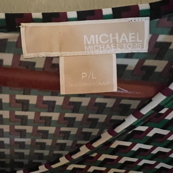 NWOT. Michael Kors.  Green/ Brown Long Sleeve Pattern Dress. - Picture 8 of 8